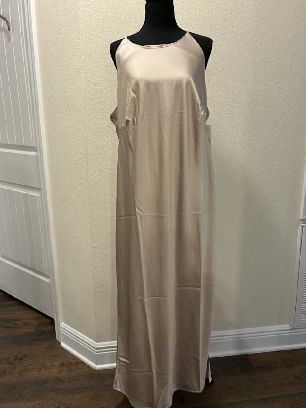 A New Day Satin Maxi Slip Dress In Tan Size 1X